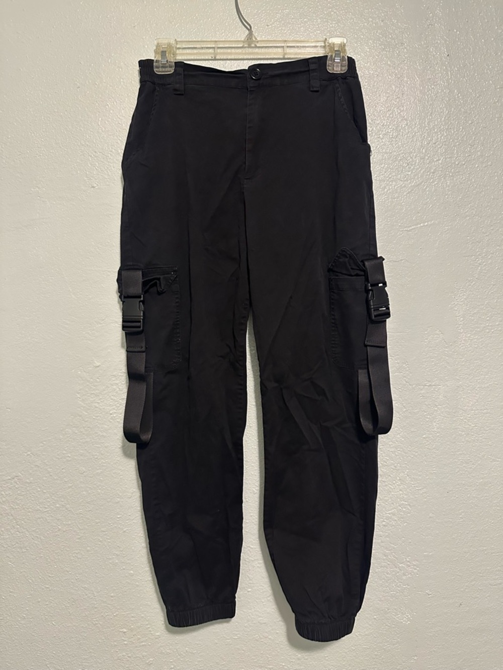 Black Cargo Jogger Pants with Buckle Straps - Men's Size Small